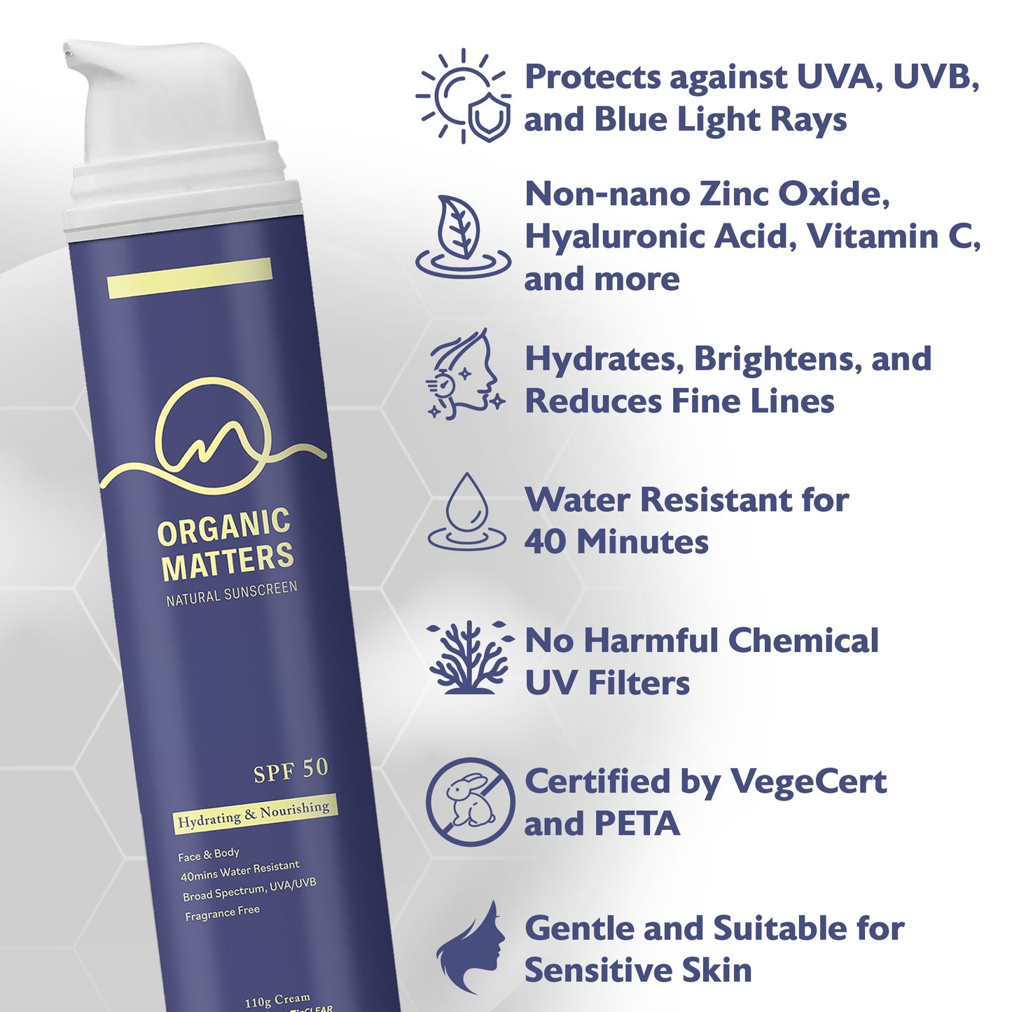 Organic Matters Mineral SPF50 with Hyaluronic Acid + Vitamin C